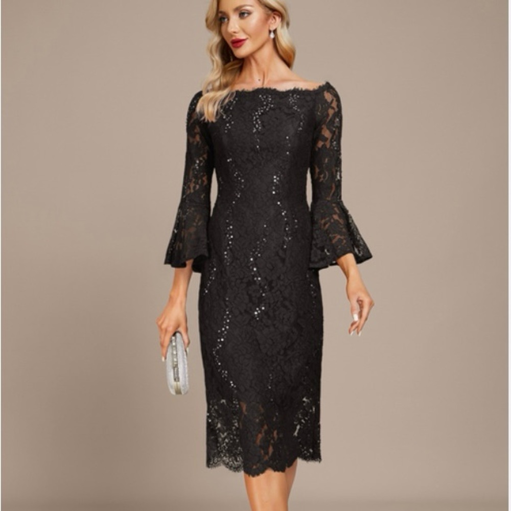 Never Worn JJs House Black Lace Long Sleeve Dress